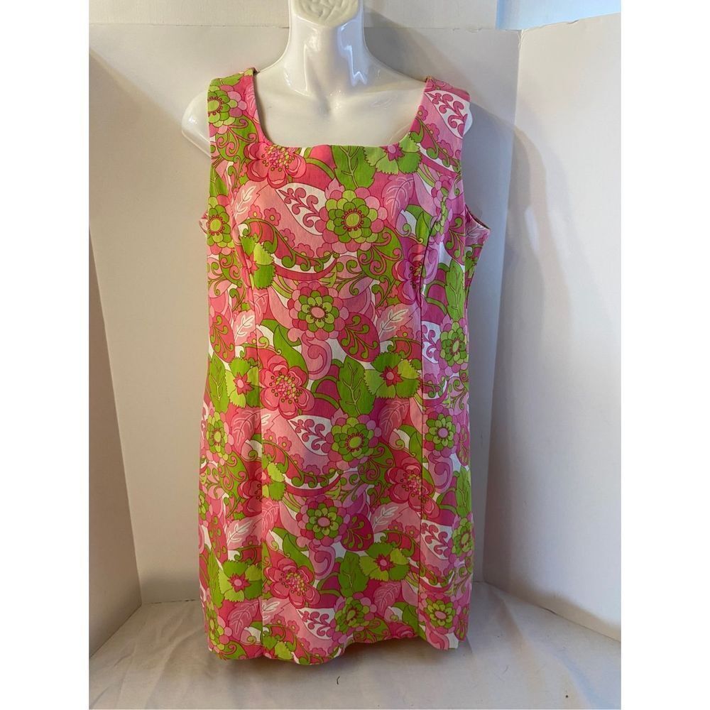 Briggs NY Lilly inspired dress‎ size 16 metro retro 70's vibe pink green